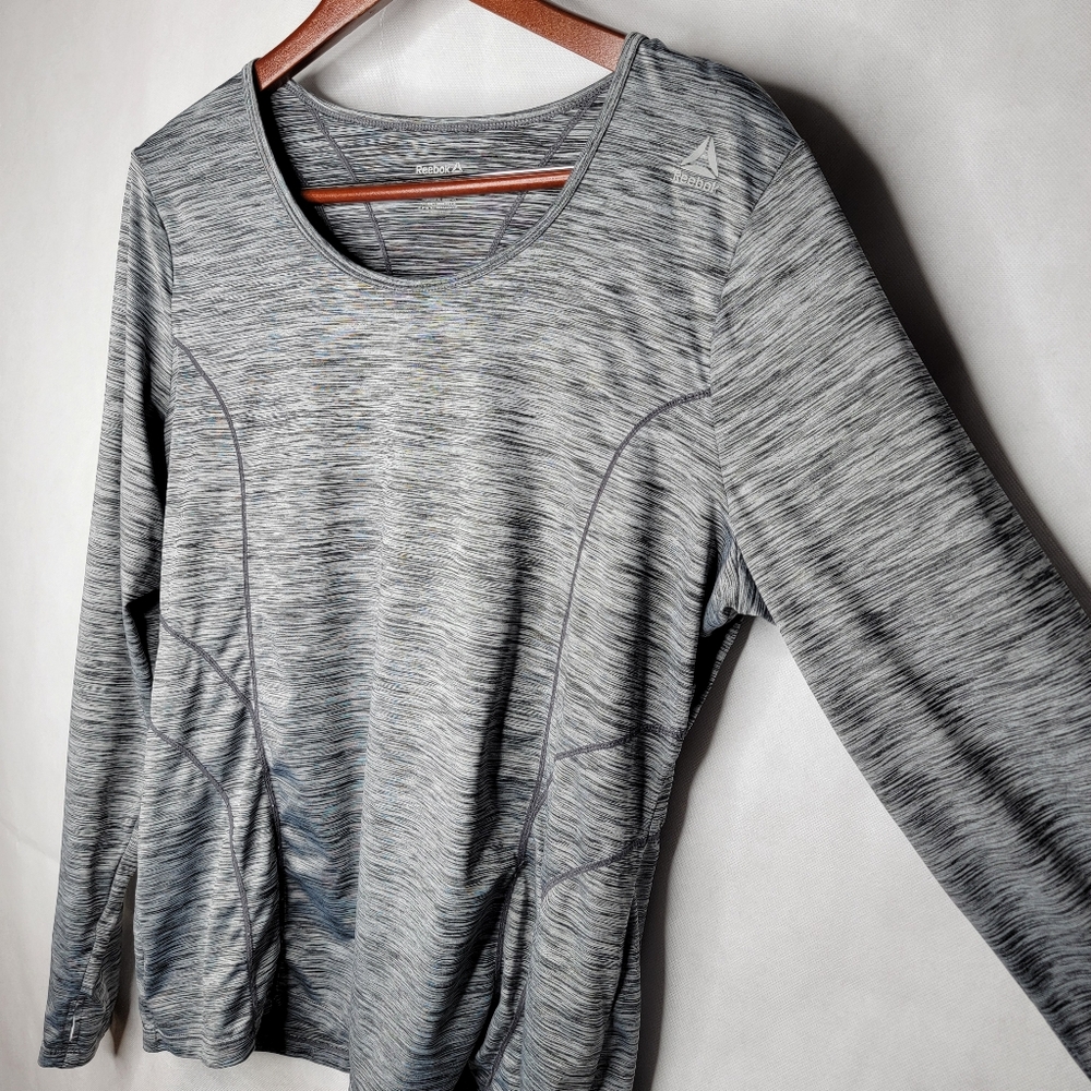 Reebok Athletic Top Heathered Gray Long Sleeve Scoop Neck Thumb Holes XL - Picture 4 of 12
